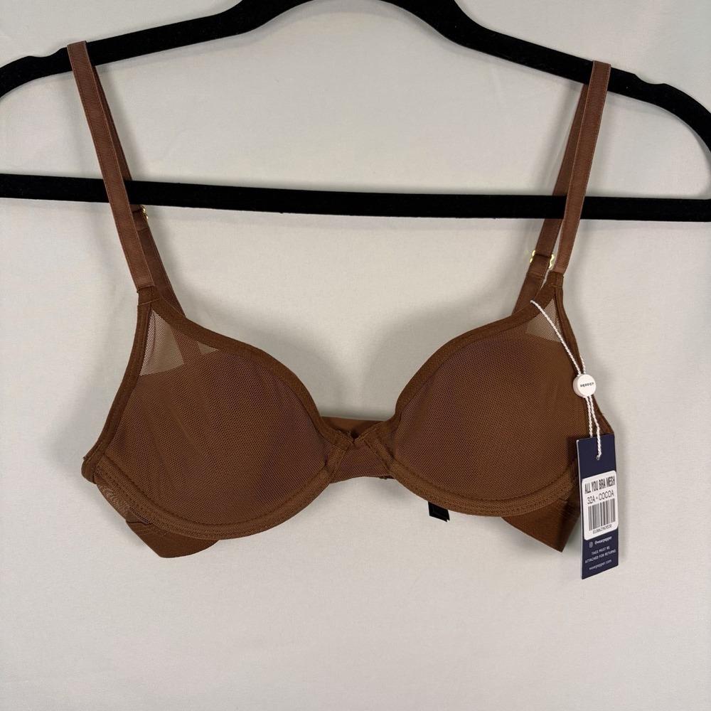 NWT Pepper 32A All You Bra Mesh Cocoa Lingerie Adjustable Straps Comfort